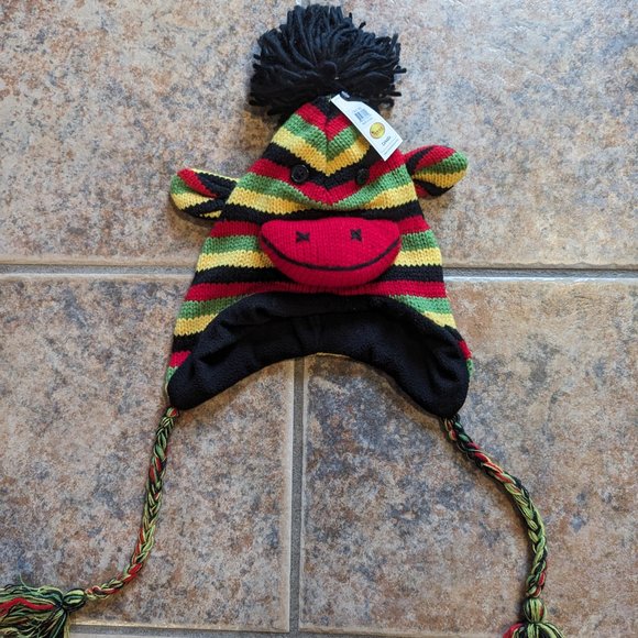 Sock Monkey Beanie Rasta Striped Woven Wool Cap. - Picture 4 of 4